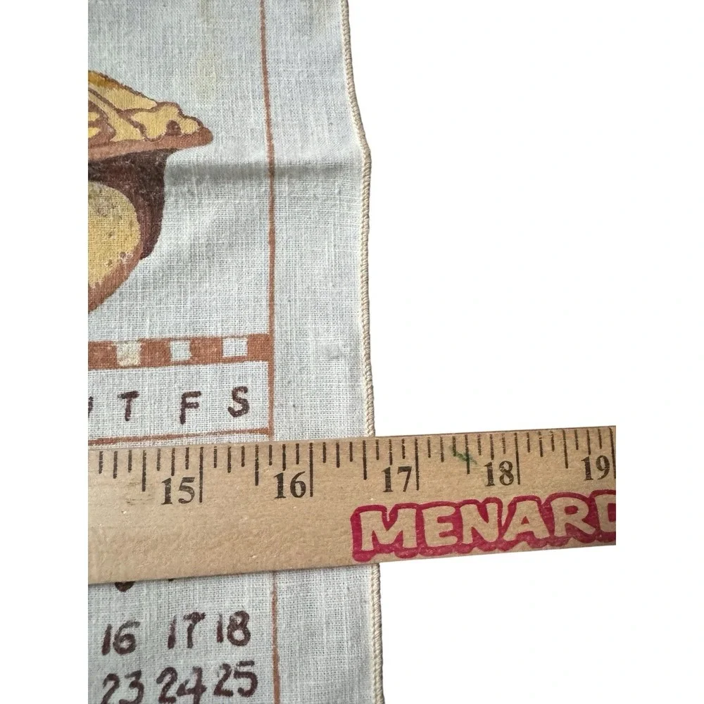 VTG 1981 Linen Tea Towel Calendar Floral Basket Pie Country Kitchen Decor Cabin